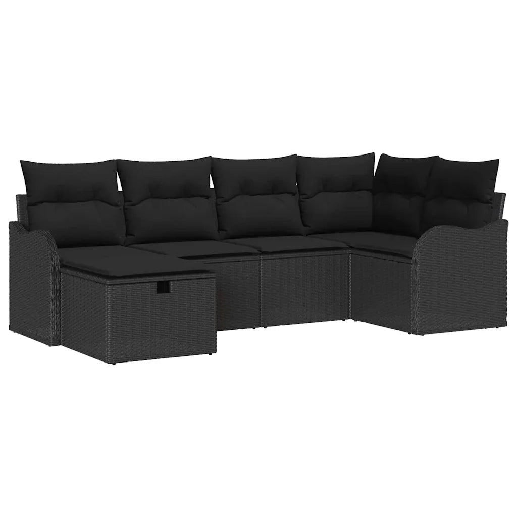 Set Divano da Giardino con cuscino 6 pcs Nero Poly Rattan