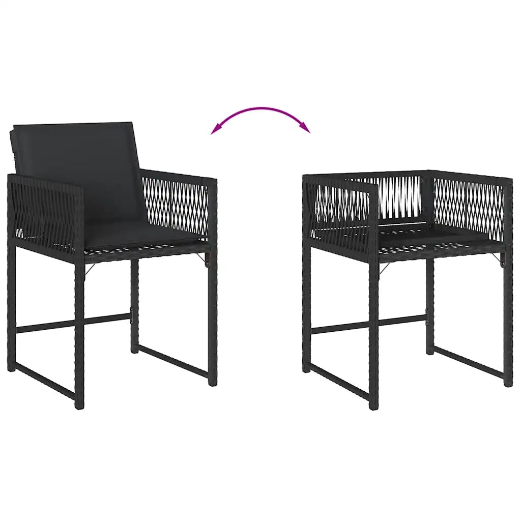 Sedie da Giardino con Cuscini 4 pz | Sedie da Esterno Nere in Polyrattan