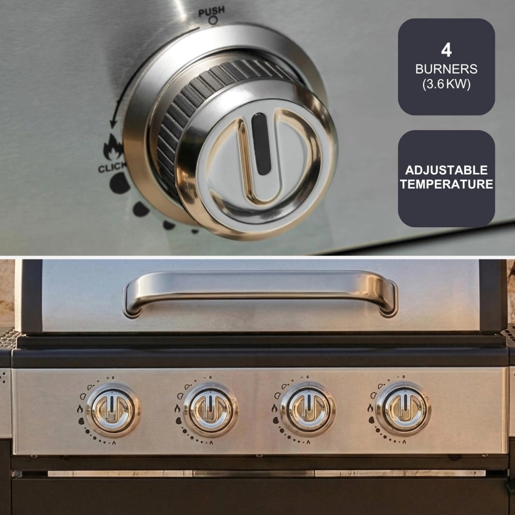 Black + decker bxog16550e barbecue inox a gas gpl con 4 bruciatori + 1 fornello laterale