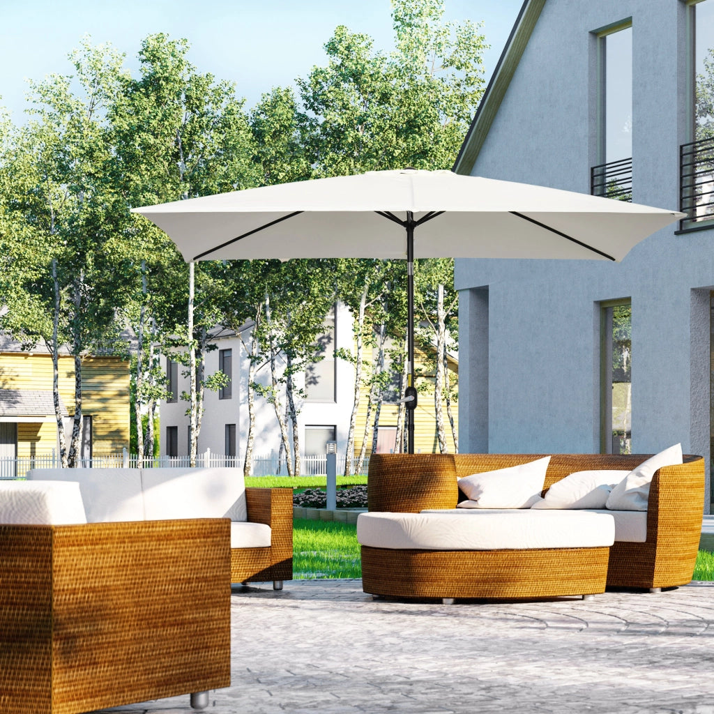 Ombrellone Rettangolare Pieghevole 2x3 m ¨C zephmum ¨C Bianco Crema, Alluminio, Poliestere