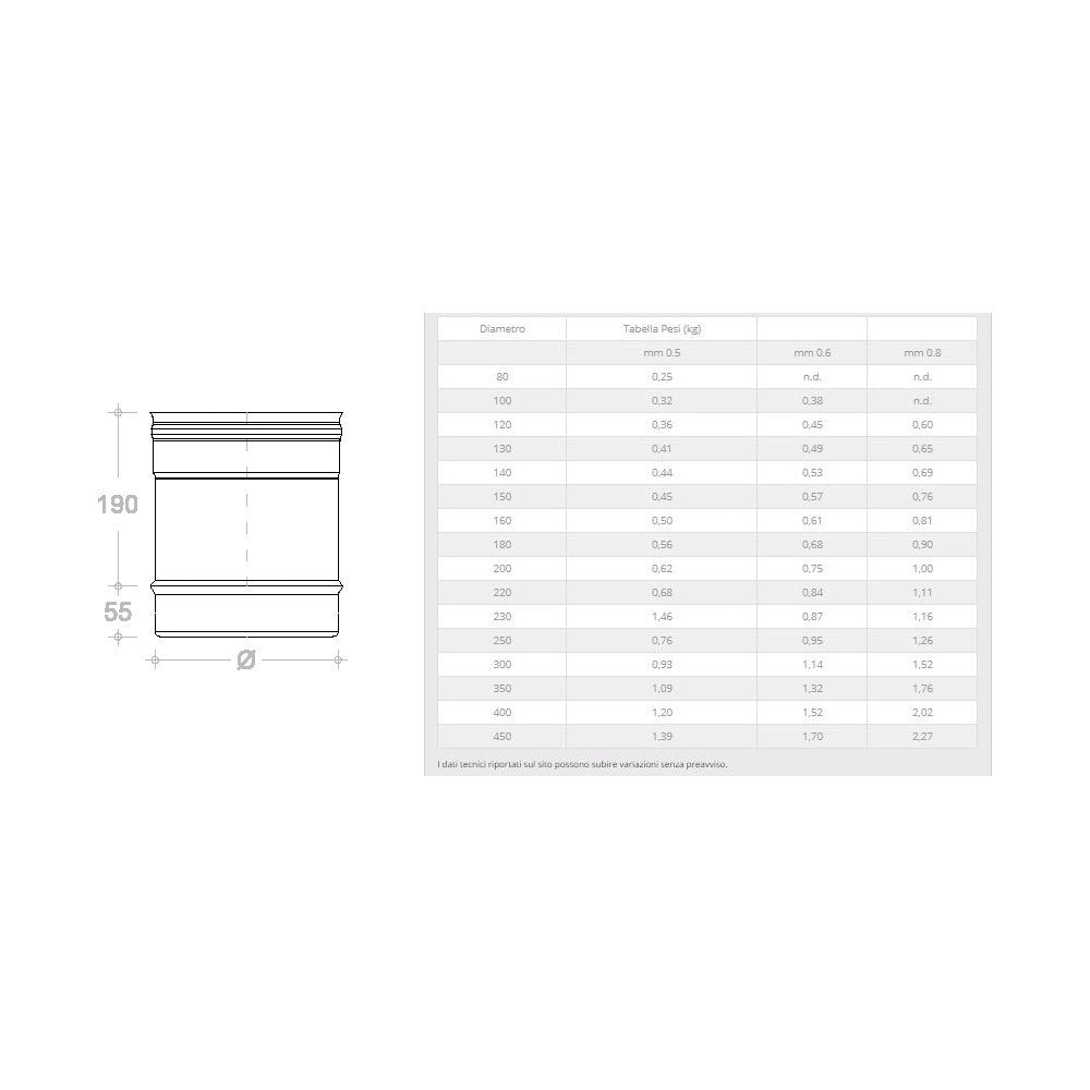 Tubo acciaio inox 150 x 250mm 5 decimi aisi 304