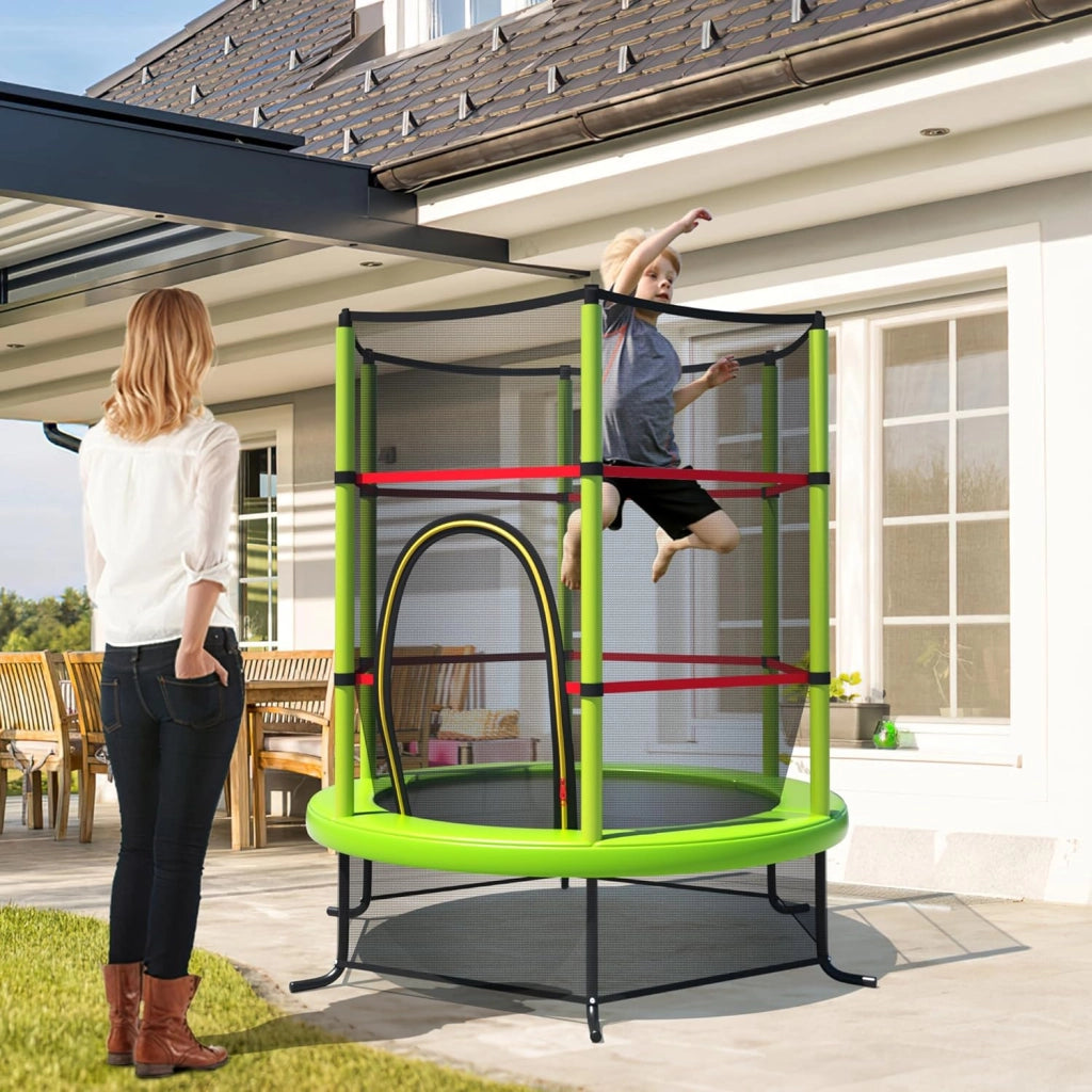 Trampolino per Bambini 3-6 Anni, Tappeto Elastico Bambini con Rete di Sicurezza e Chiusura a Cerniera, Saltarello da Esterno in Acciaio Zincato, Portato 135 kg, 165x165x161 cm