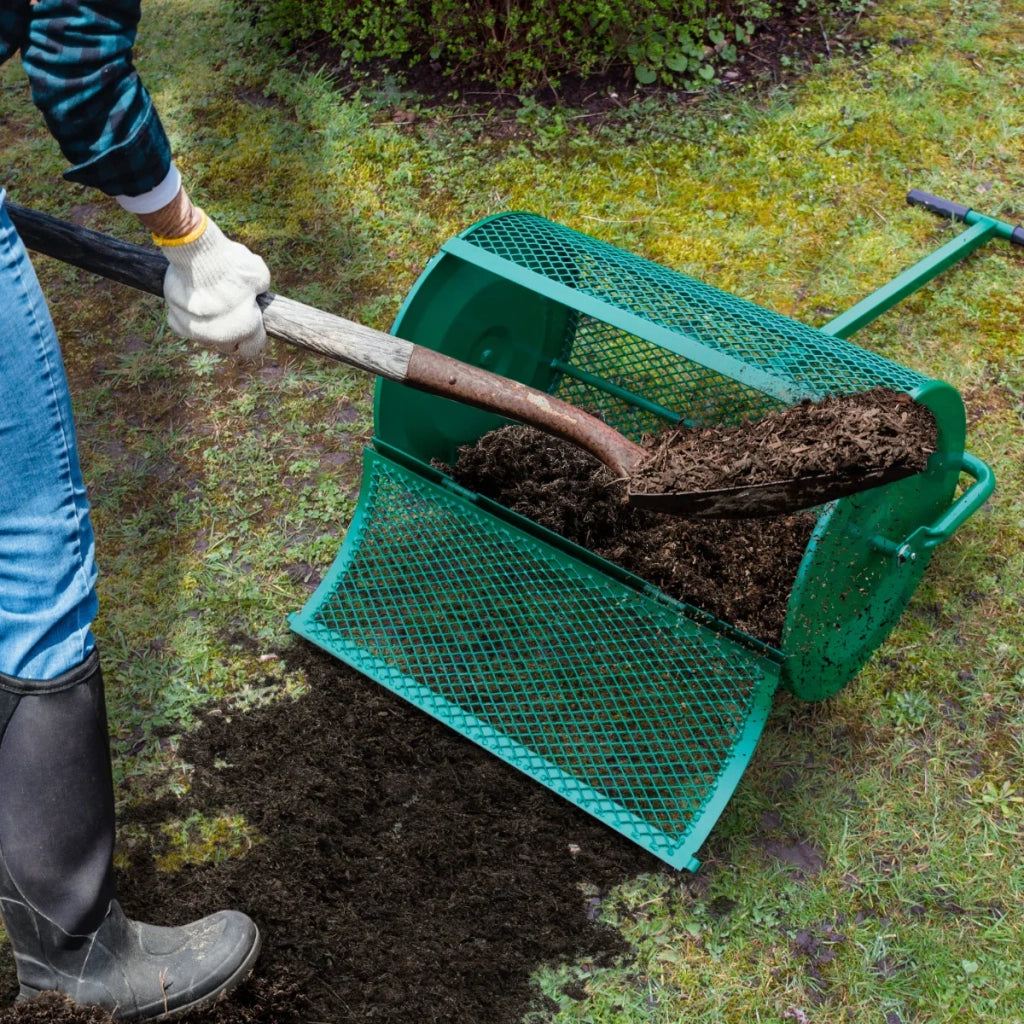 Spargitore di concime a rullo Torba Muschio Terriccio Giardino Prato 80L 66cm Gabbia in acciaio - Verde