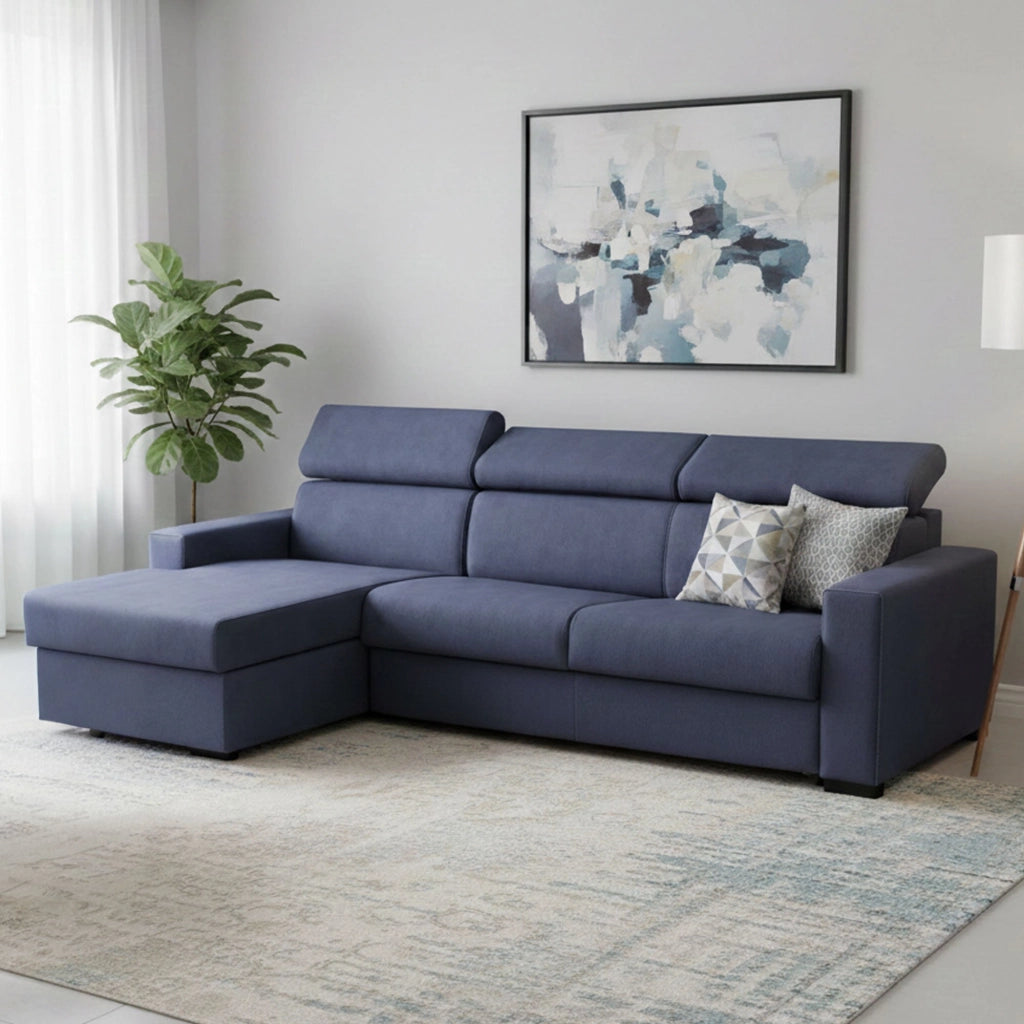 Aloet, Divano Letto con Penisola Sfoderabile Made in Italy, 260x95 cm blu