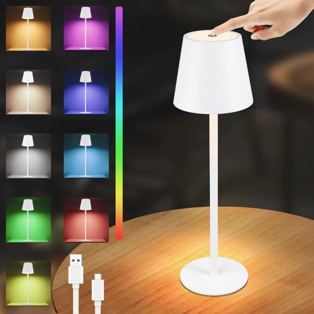 ZMH Lampada da tavolo LED wireless bianca RGB 2600mAh touch dimmerabile USB Type C ricaricabile per esterno camera letto