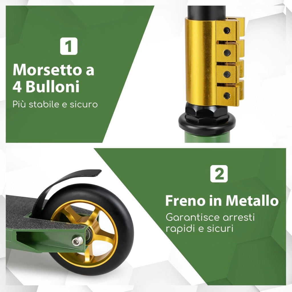 Scooter Acrobatico per Bambini, Monopattino Freestyle con 2 Ruote PU e Ampia Pedana in Alluminio, Scooter Pro per Trucchi Leggero da Strada per Bambini 10+ Anni, Carico 100 KG