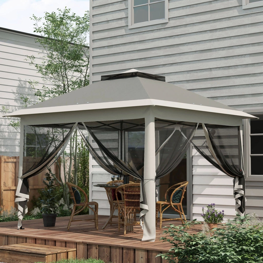 Gazebo da Giardino 330x330x280 cm Altezza Regolabile con Zanzariere in Metallo e Tessuto Oxford Grigio Scuro