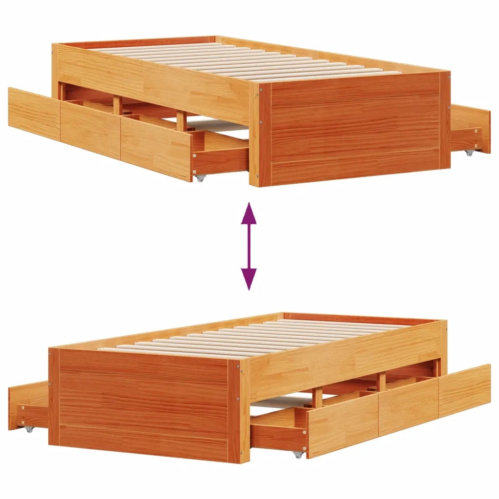 Letto singolo | Letto per adulti | Giroletto senza Materasso con Cassetti Marrone Cera 90x190 cm