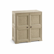 ARMADIO 2 MODULI TAUPE 79X43X85,5 CM CON ANTE TRAFORATE – MOBILE CONTENITORE DECORATIVO PER ZONA LIVING