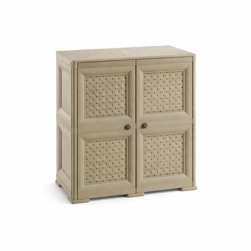 ARMADIO 2 MODULI TAUPE 79X43X85,5 CM CON ANTE TRAFORATE – MOBILE CONTENITORE DECORATIVO PER ZONA LIVING