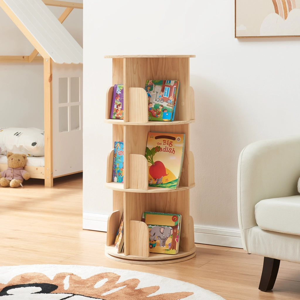 Libreria Girevole Chasek per Cameretta a 3 Livelli in Legno di Pino 95 x Ø44 cm [en.casa]