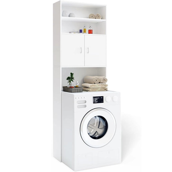 Mobile per Lavatrice Mobiletto da Bagno Armadio 2 Ante e 2 Ripiani 63x20x185cm