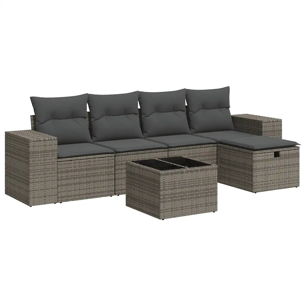 Set Divano da Giardino 6 pz con Cuscini Grigio in Polyrattan 3325676