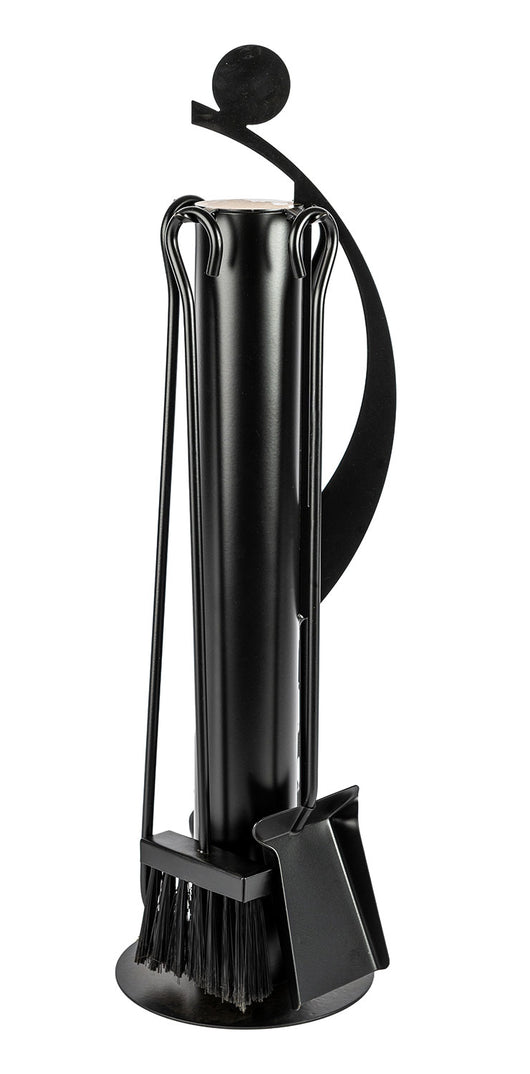 Trespolo per Attrezzi Camino Tubolare ed Elementi Decorativi con Paletta Scopino Attizzino e Pinza 18x18x63 cm in Ferro