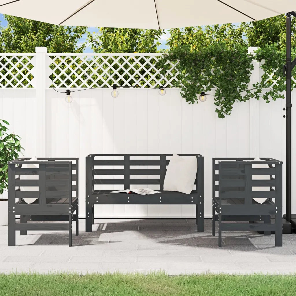 Set Salotto da Giardino 3 pz Grigio in Legno Massello di Pino 825144