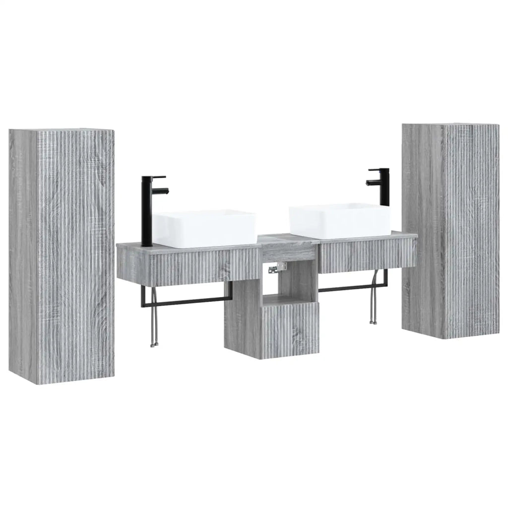 Set di mobili per il bagno 5 pz Sonoma grigio 3405979