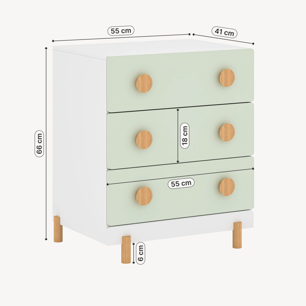 Cassettiera Vaarentaa per Cameretta con 3 Cassetti 66x55x41 cm - Bianco/Verde Menta [en.casa]