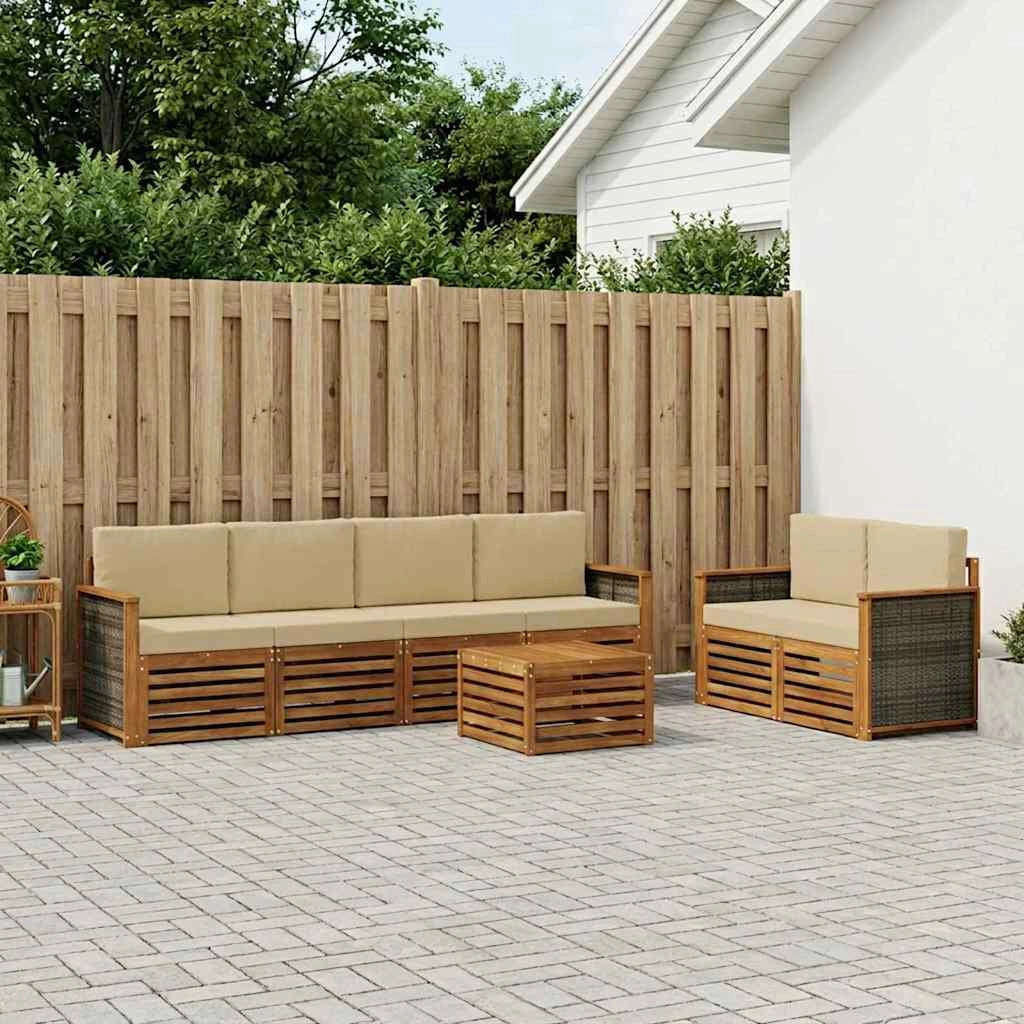 Set di divani da esterno 7 pz Naturale e Beige 3384049