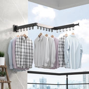 Standard per forno con 18 ganci, fissaggio a parete, spaziale, pieghevole, stendibiancheria con asseggio per asciugamano per balcone, bagno, camera da letto - Nero
