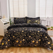 Set di lenzuola 135 x 200 cm a due pezzi con disegno stellato glitter con luna nera, set di lenzuola di alta qualità con microfibra, tessuto ruvido, set di lenzuola reversibile, copriletto morbido con cerniera e cuscini 80 x 80
