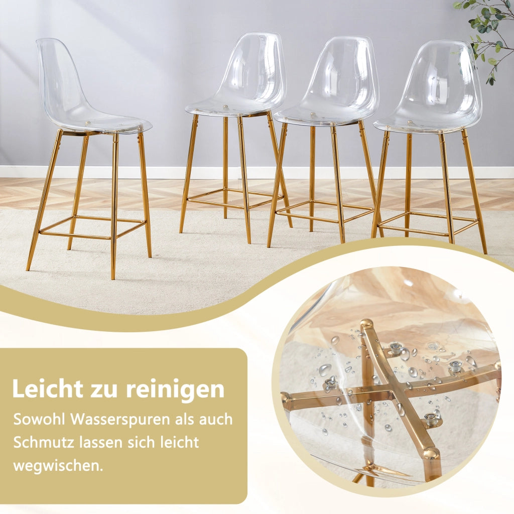 SGABELLO BAR Design moderno 66,5x48x37 cm plastica trasparente e metallo oro
