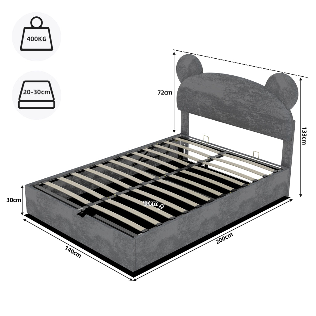 Letto Contenitore Imbottito con Testiera ¨C MINIMAL ¨C Grigio 140x200 cm