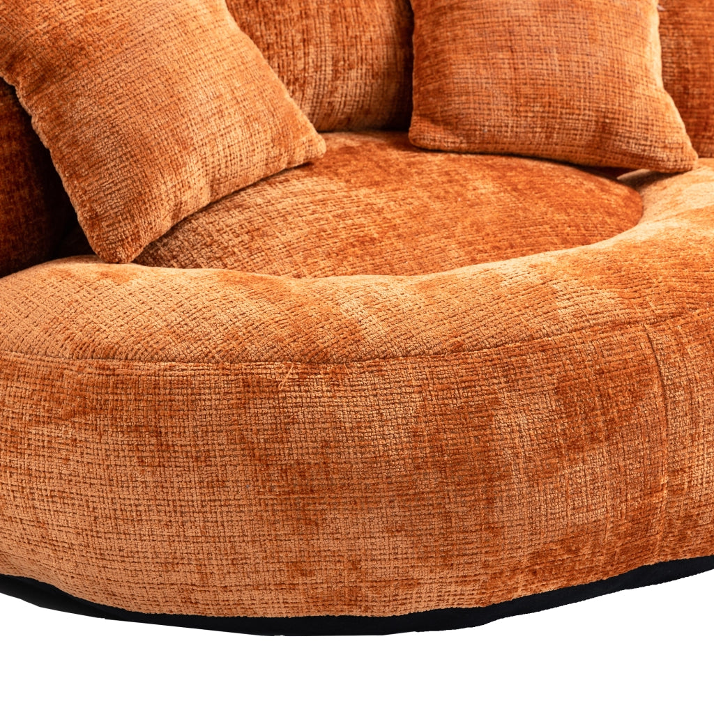 Sedia pouf lazy in chenille arancione 108x108x52 cm; con schienale alto e braccioli