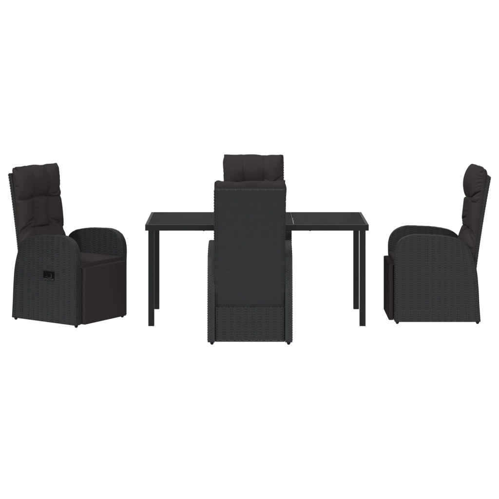 Set da Pranzo da Giardino a 5 Pezzi con Cuscini Nero Rattan Polietilene