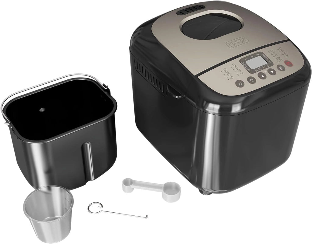 Black+decker bxbm600e - macchina del pane 600w | capacità 500g, 750g e 1kg | 17 programmi per pane | yogurt, torte e marmellate | timer programmabile 15 ore | cestello amovibile