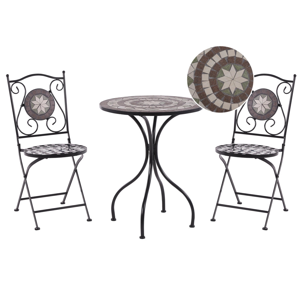 Set da bistrot da giardino in metallo Nero tavolo e sedie pieghevoli piastrelle a mosaico set da esterno in stile vintage
