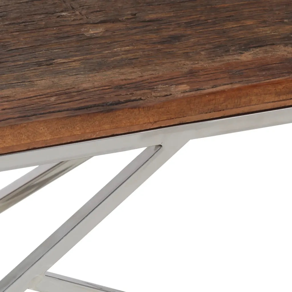 Tavolino Salotto Argento Acciaio Inossidabile e Legno Massello 349941