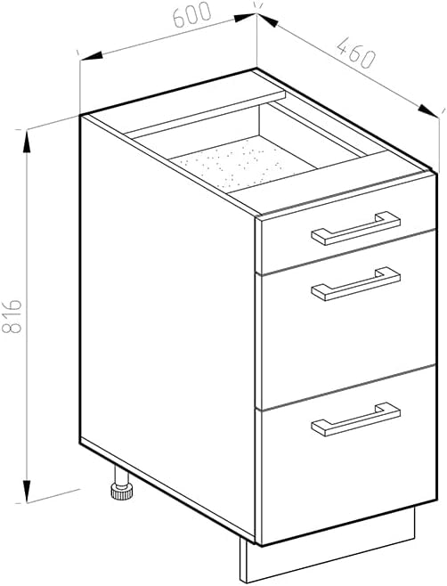 Base universale R-Line, Sonoma, 60 cm con cassetti, adatto per la conservazione di accessori per la pulizia e per la casa