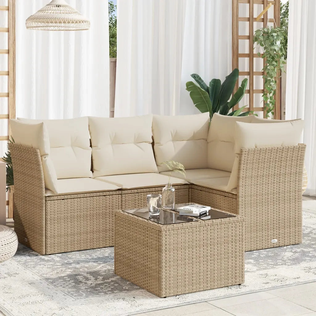 Set Divano da Giardino 5 pz con Cuscini Beige in Polyrattan 3249427