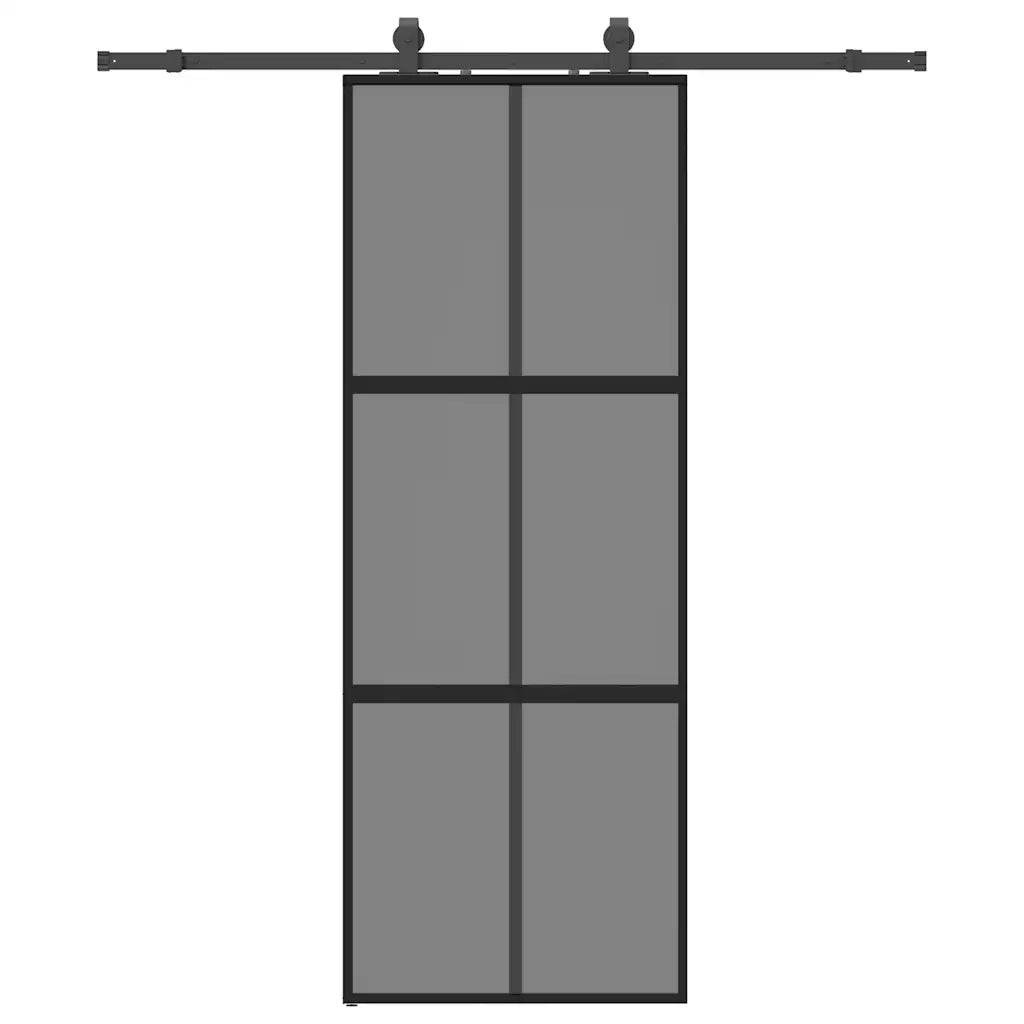 Porta Scorrevole Set Ferramenta Nera 76x205 cm Vetro Temperato 3375826