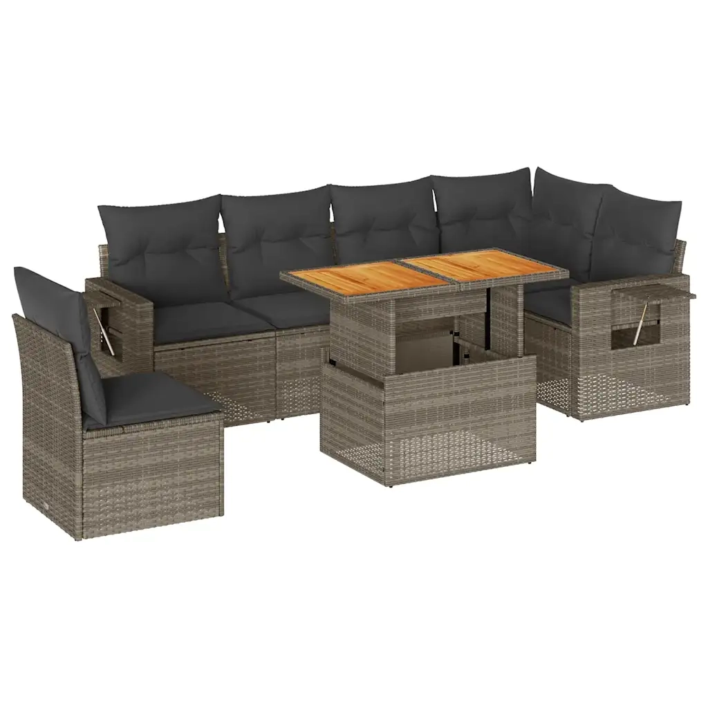 Set Divani da Giardino 7 pz con Cuscini Grigio in Polyrattan 3327161