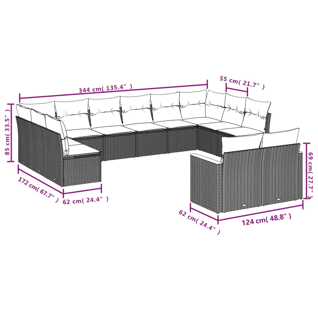 Set Divani da Giardino 14pz con Cuscini in Polyrattan Beige 3226464