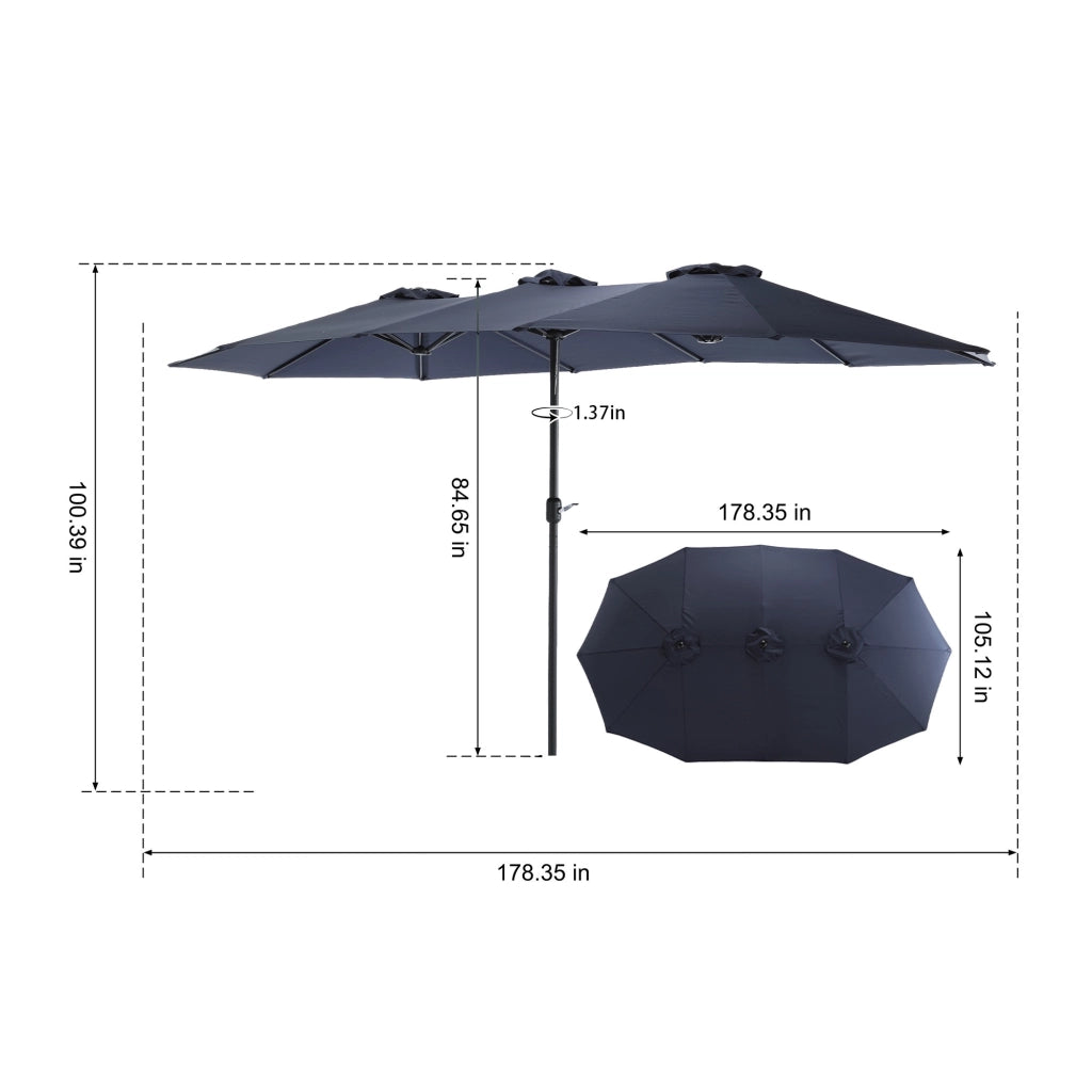 Ombrello esterno rettangolare a doppia faccia 14.8 piedi grande con manovella blu navy senza base