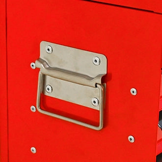 Baule da giardino in acciaio con 3 cassetti e vassoio superiore per officina e garage nero rosso 60 × 29,5 × 42,0 cm