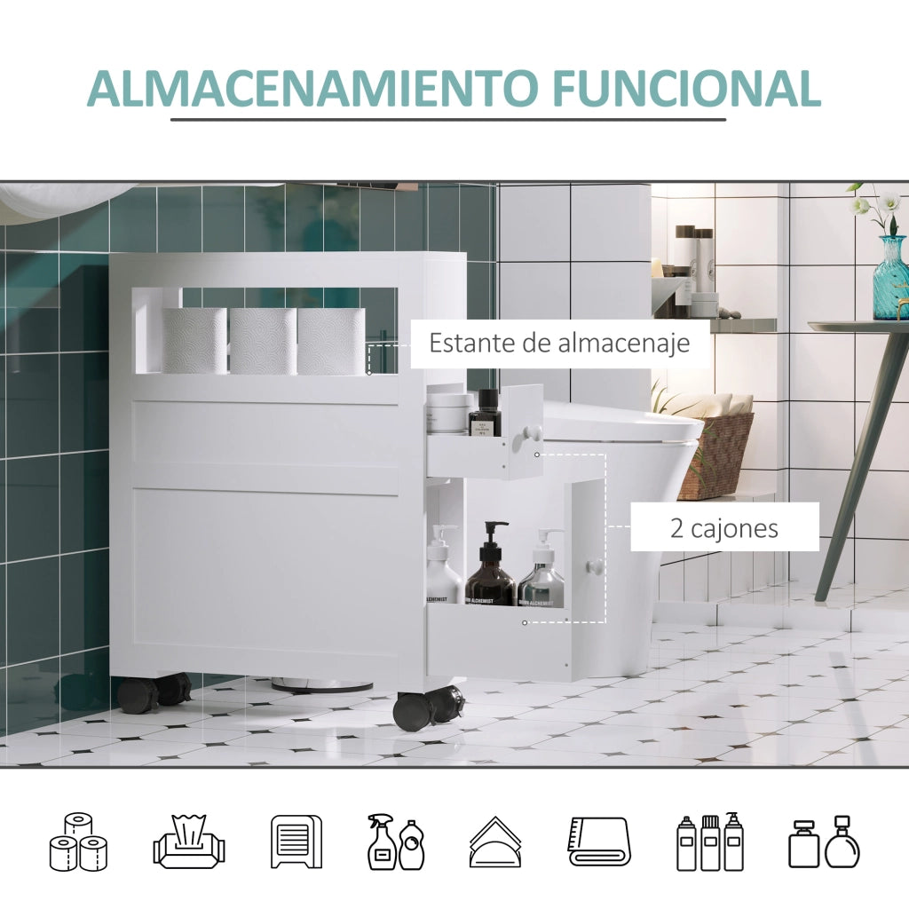Mobile Bagno 2 Cassetti con Ruote Salvaspazio ¨C Zephmum ¨C 16x52x71,5 cm Bianco