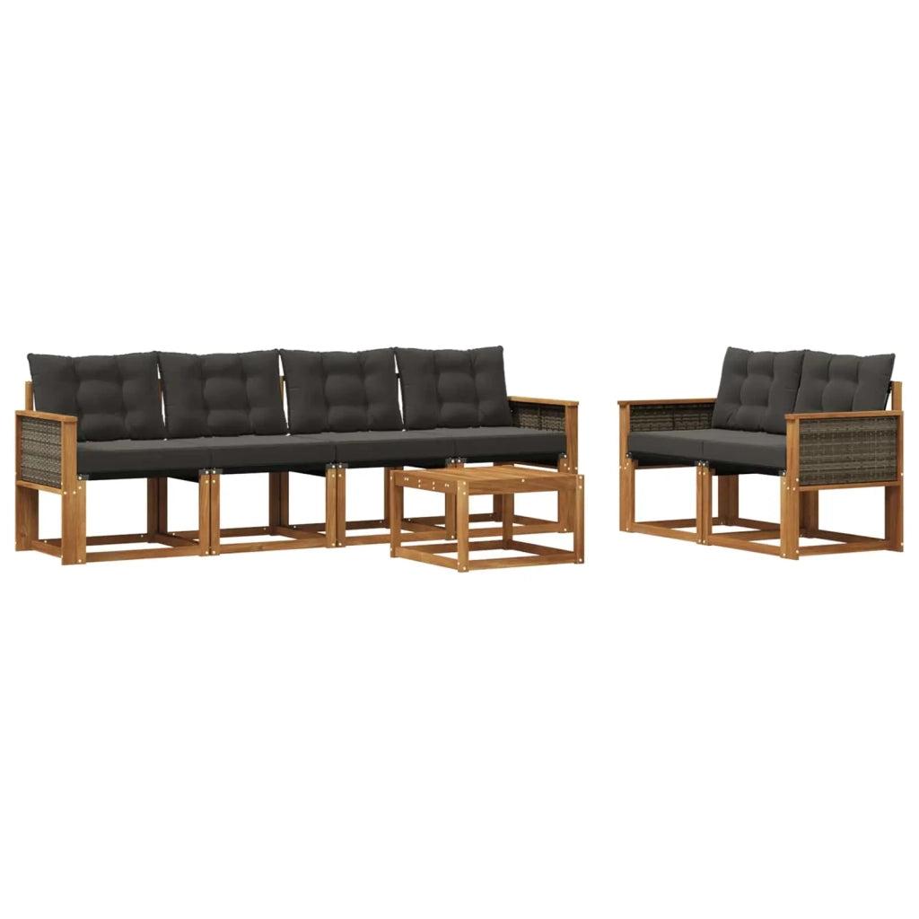 Set di divani da esterno 7 pz Naturale e Nero 3381788