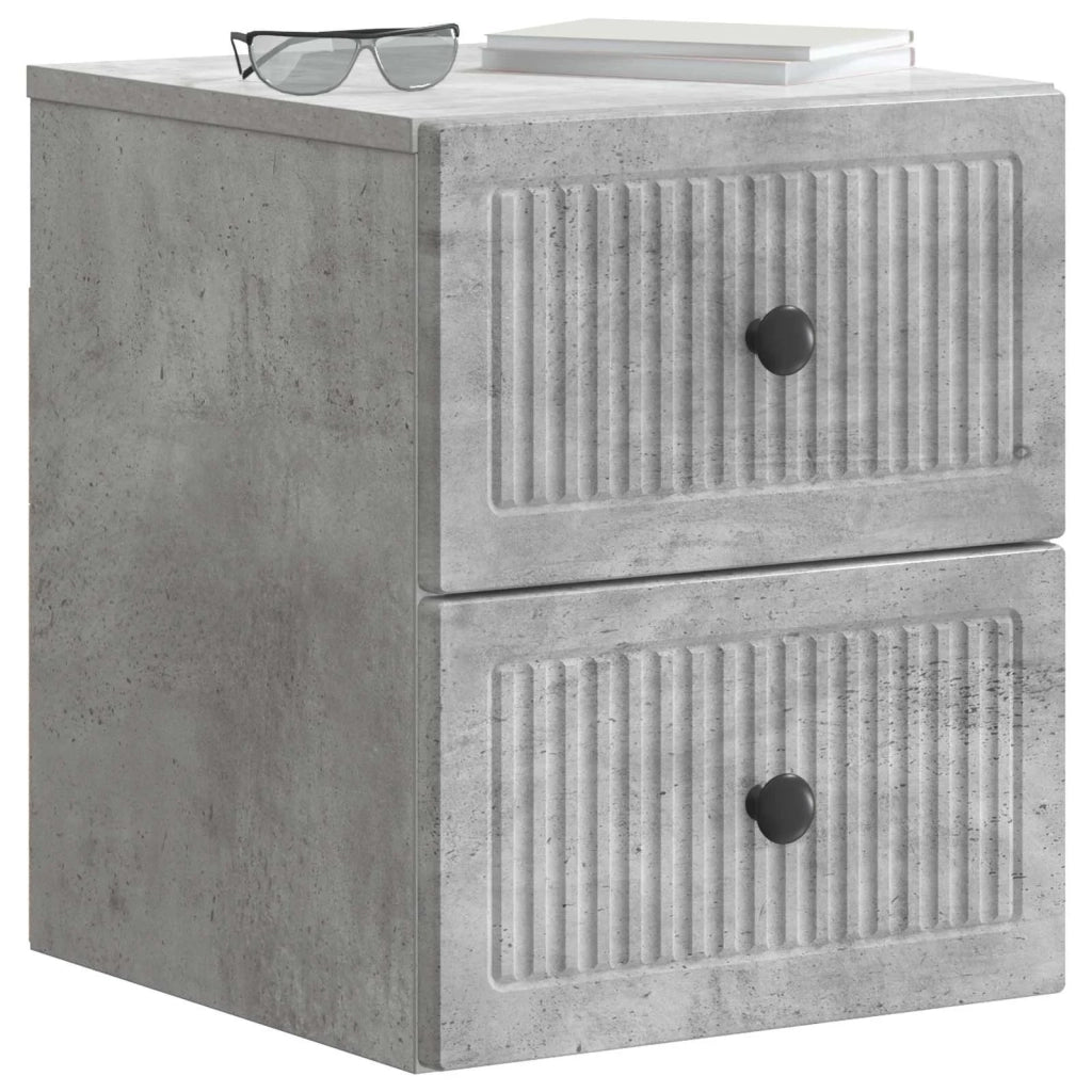 Set di 2 Comodini | Armadio da Notte | Mobiletto da notte a muro con cassetto Grigio Cemento