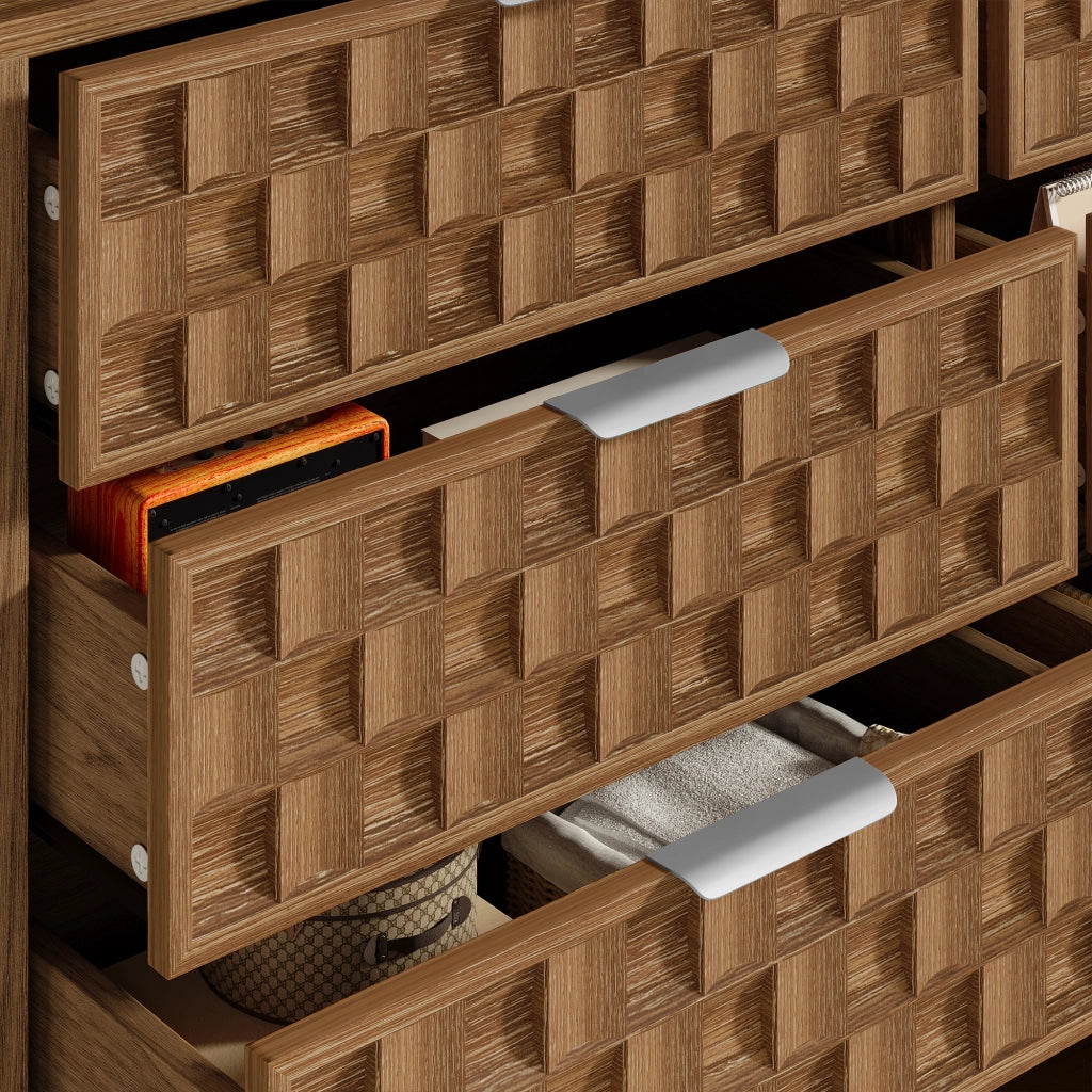 Credenza con 6 cassetti - per soggiorno - in MDF - 120×37×77 cm - rovere