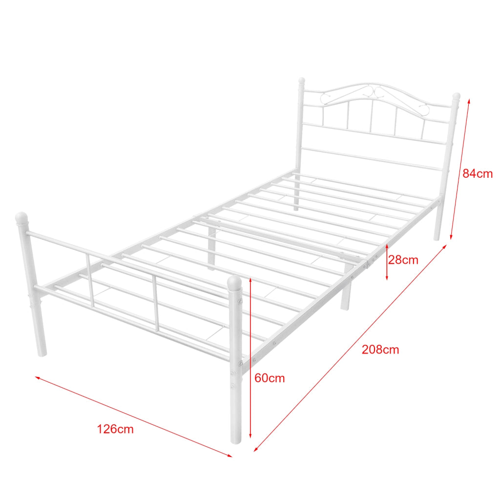 Letto Piazza e Mezza Florenz in Acciaio con Testiera Decorativa e Materasso 120 x 200 cm Bianco [en.casa]