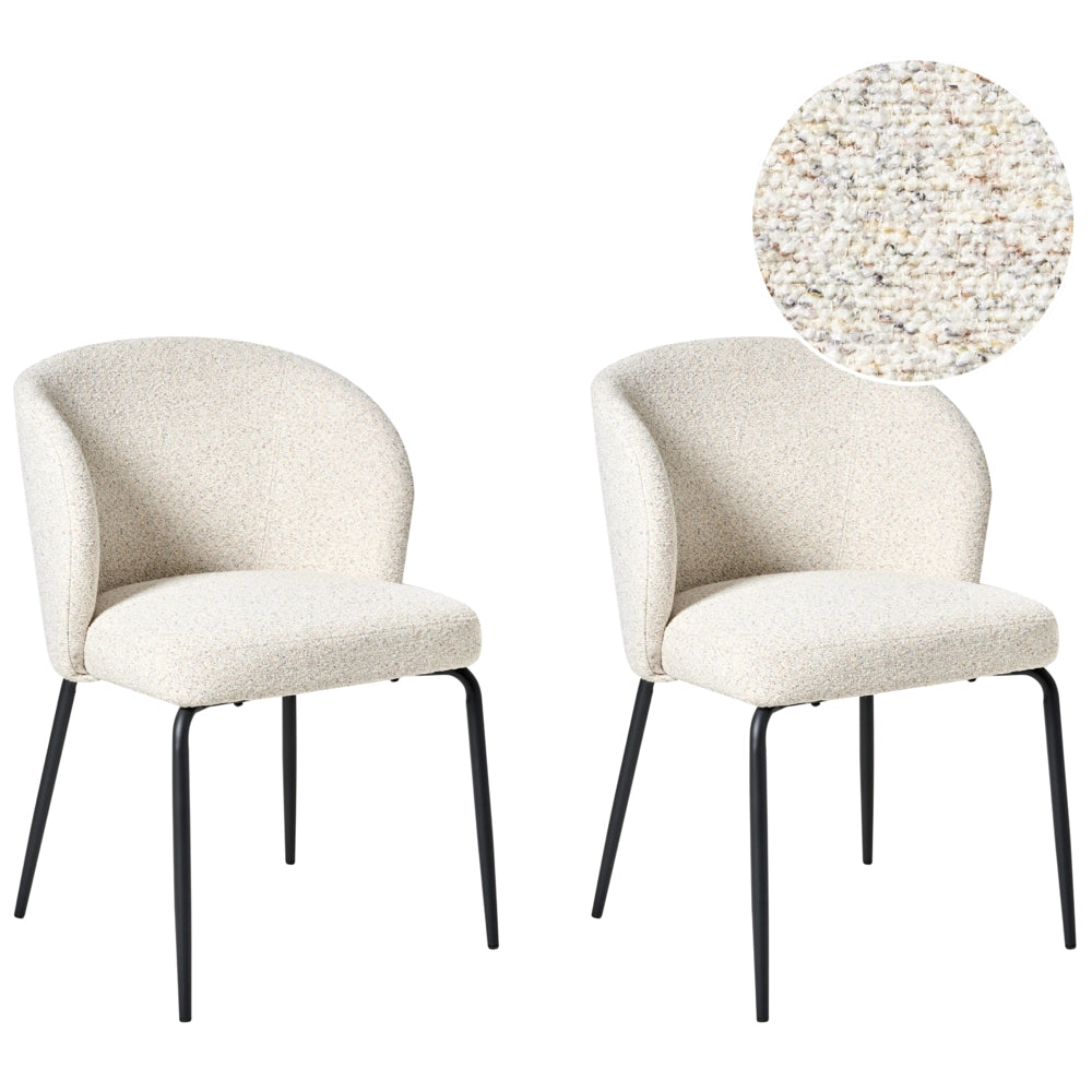 Set di 2 sedie da pranzo Rivestimento in tessuto boucle beige chiaro Seduta imbottita Gambe in metallo lucido