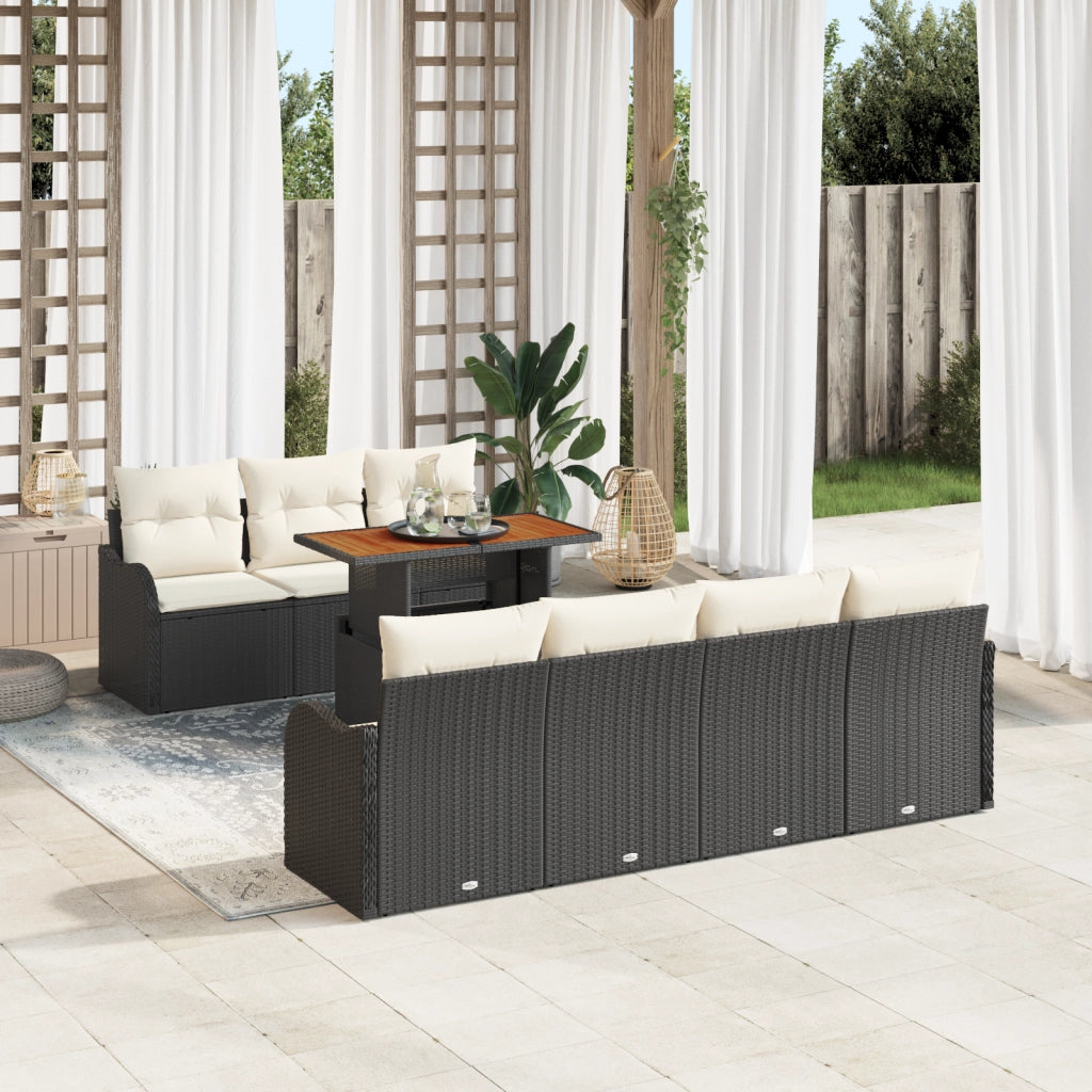 Set di divani da giardino 8 pezzi con cuscini Nero Polyrattan