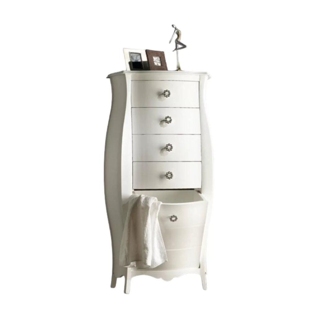 Cassettiera bombata legno bianco 4 cassetti e ribalta 73x37x141 (1379) - Mobili 2G
