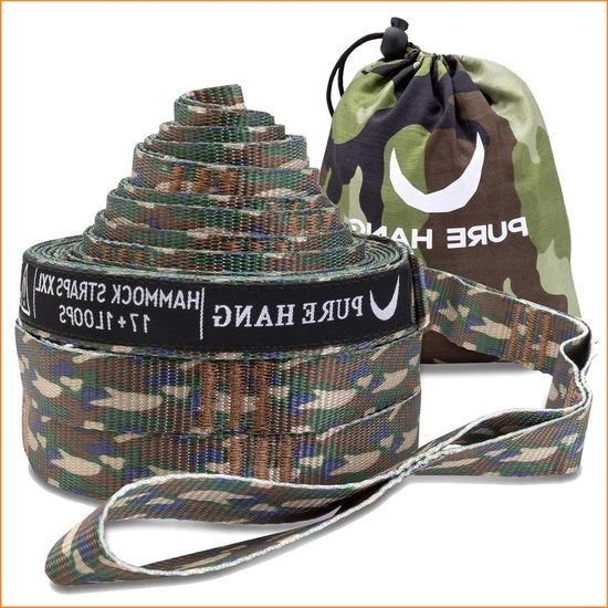Set di fissaggio per lettini oscillanti - XXL sistema di sostegno per lettini oscillanti - traverse esterne per alberi - regolabile - 36 m x 25 cm - 17 + 1 anelli per cinghia - 640 kg certificato TÜV
