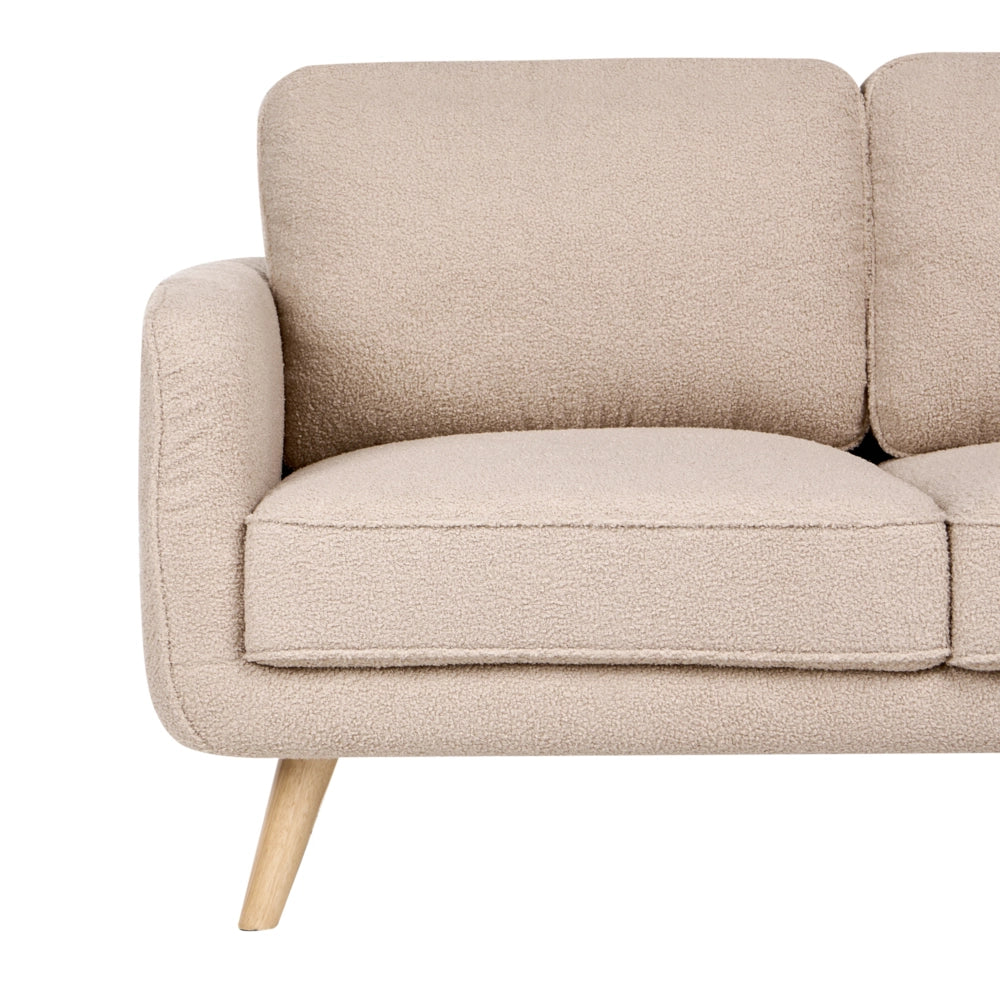 Divano a 2 Posti Beige in Bouclé con Gambe in Legno di Rovere Divanetto in Stile Tradizionale per Soggiorno