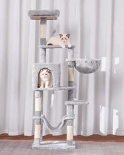 Palo per gatti - Stabile scala per gatti con lettino e cesta - 154 cm - Grigio chiaro