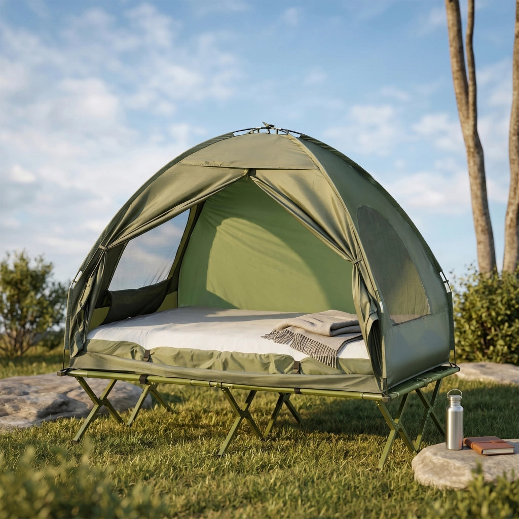 Letto da Campo per 2 Persone con Materasso Gonfiabile Verde ¨C zephmum ¨C 120x200x40 cm